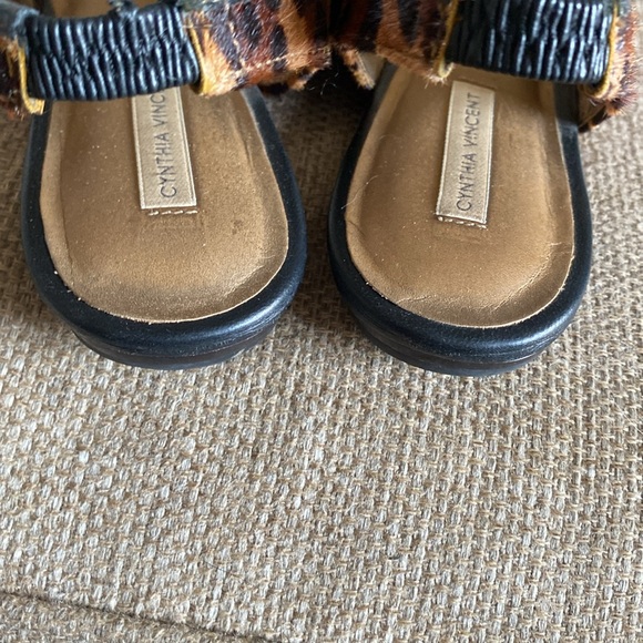 Cynthia Vincent leopard print pony hair flats sling-back brown black slide 9 - Picture 4 of 4
